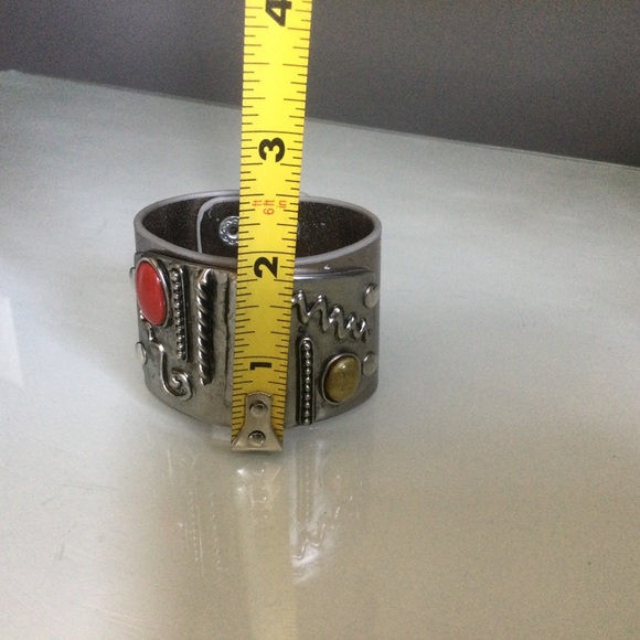 Leather & Metal Cuff Bracelet - Picture 2 of 5